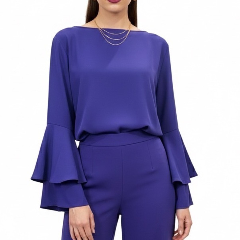 Chico's Purple Satin‎ Pullover Tiered Sleeve 3 (16 Extra Large) Elegant Flowy